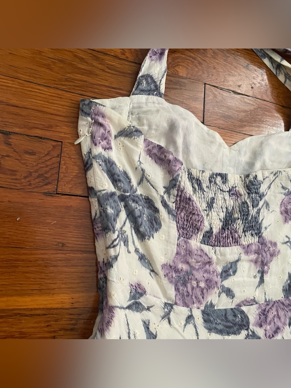 Odille Anthropologie White and purple floral eyelet tiered midi dress size 2 - Picture 9 of 11